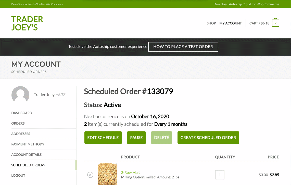 Easily add, change and store recurring payment methods for Scheduled Orders