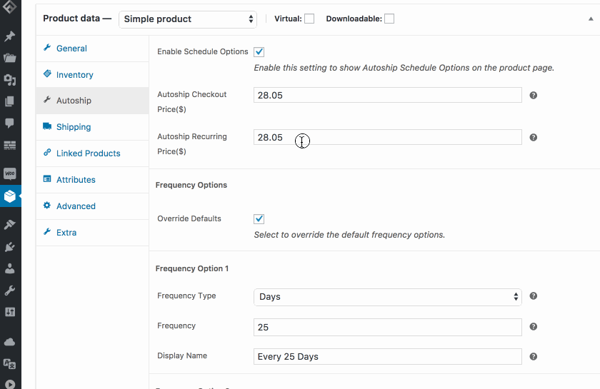 Edit Frequency Options on WooCommerce Products