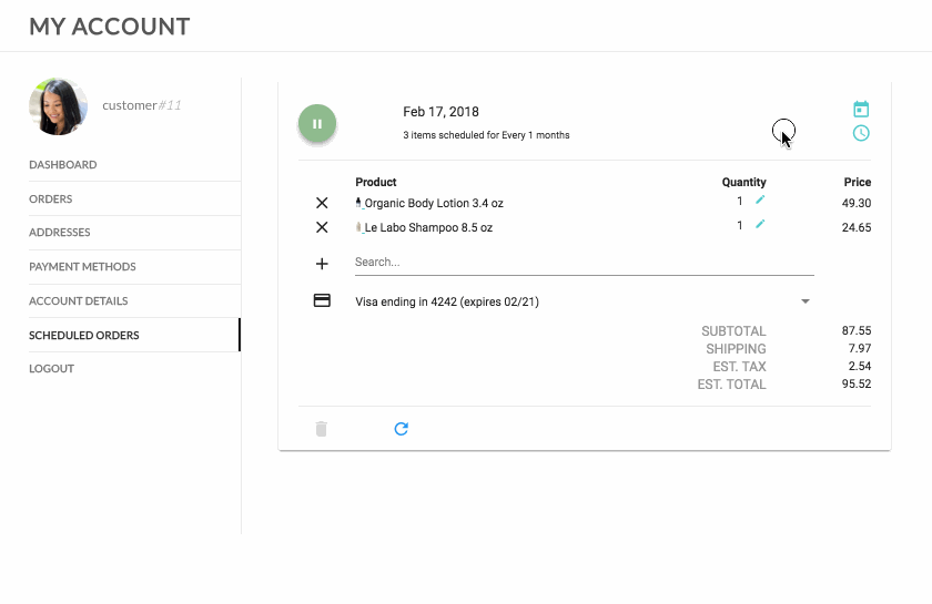 Upcoming Scheduled Orders in WooCommerce Account