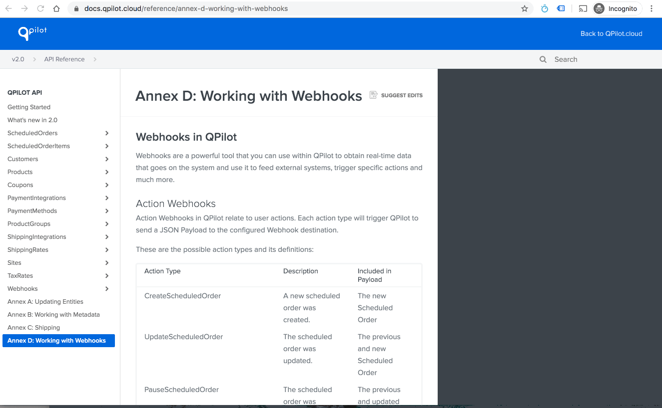 Action and Event Webhooks for Automating with QPilot.