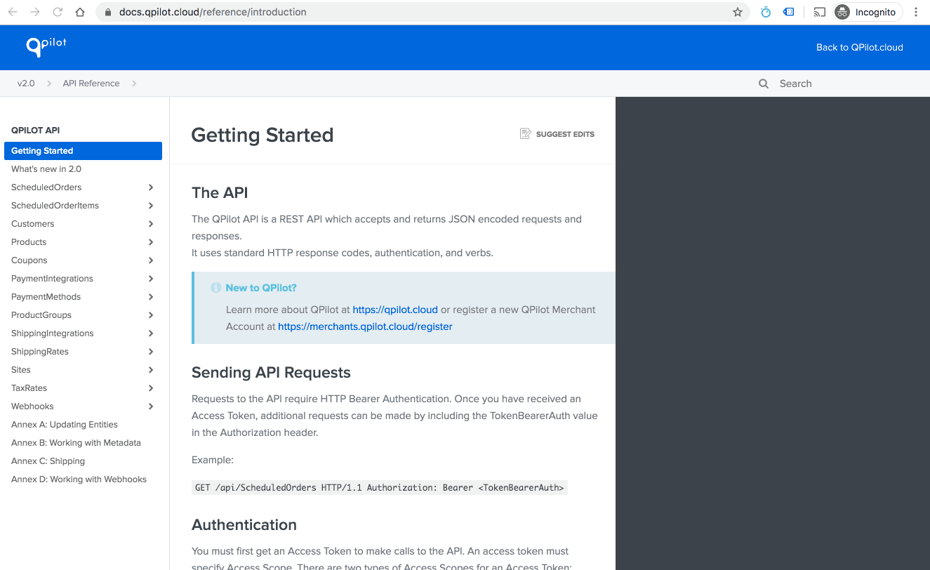 Updated documentation for Version 2 of the QPilot API.