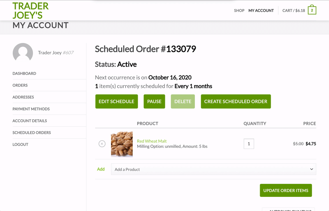 Pause, Resume or change the date of scheduled orders.