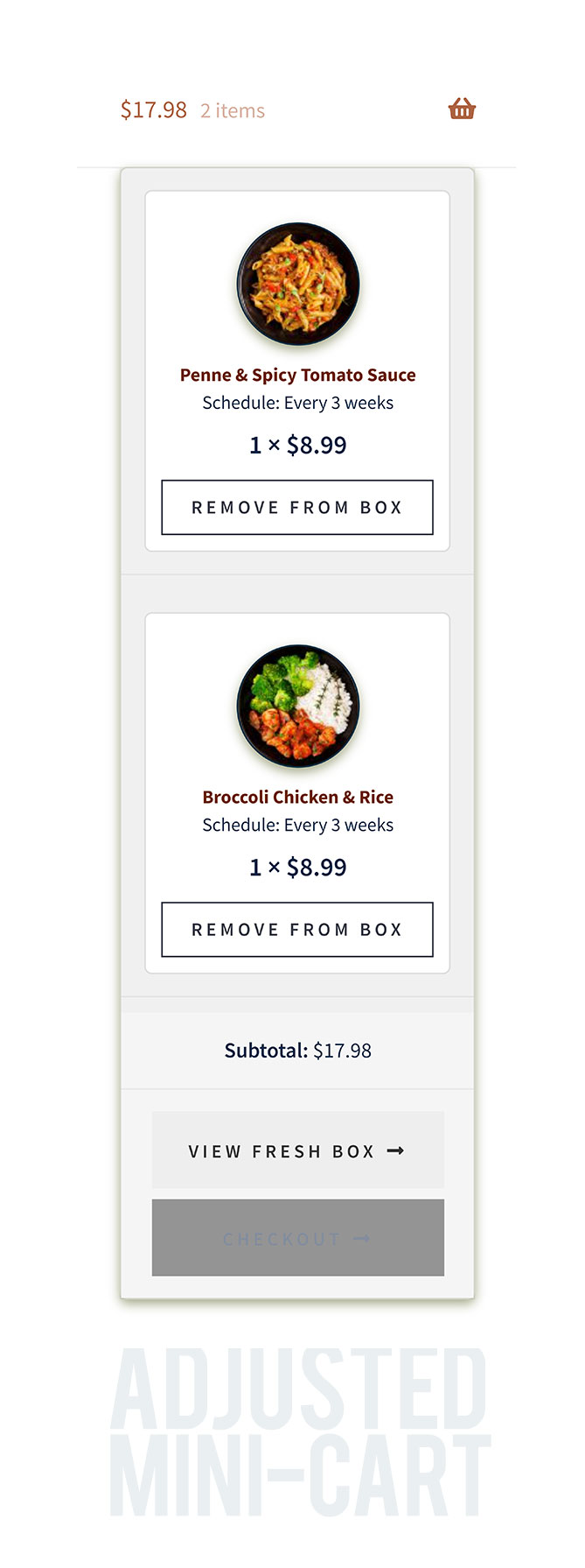 Autoship Cloud WooCommerce Storefront eCommerce Meal Subscription Mobile Mini-Cart