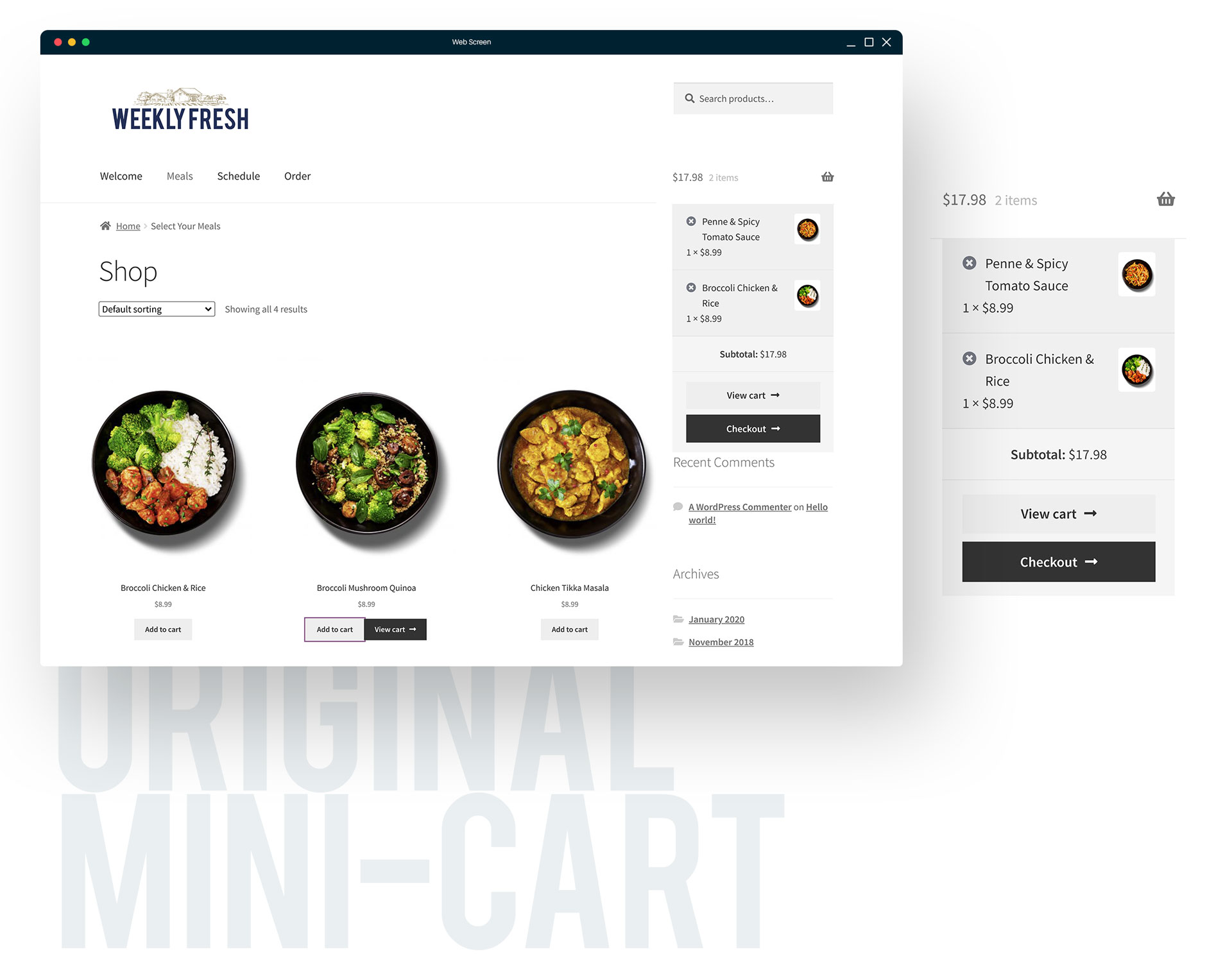 Autoship Cloud WooCommerce Storefront eCommerce Meal Subscription Original Mini-Cart