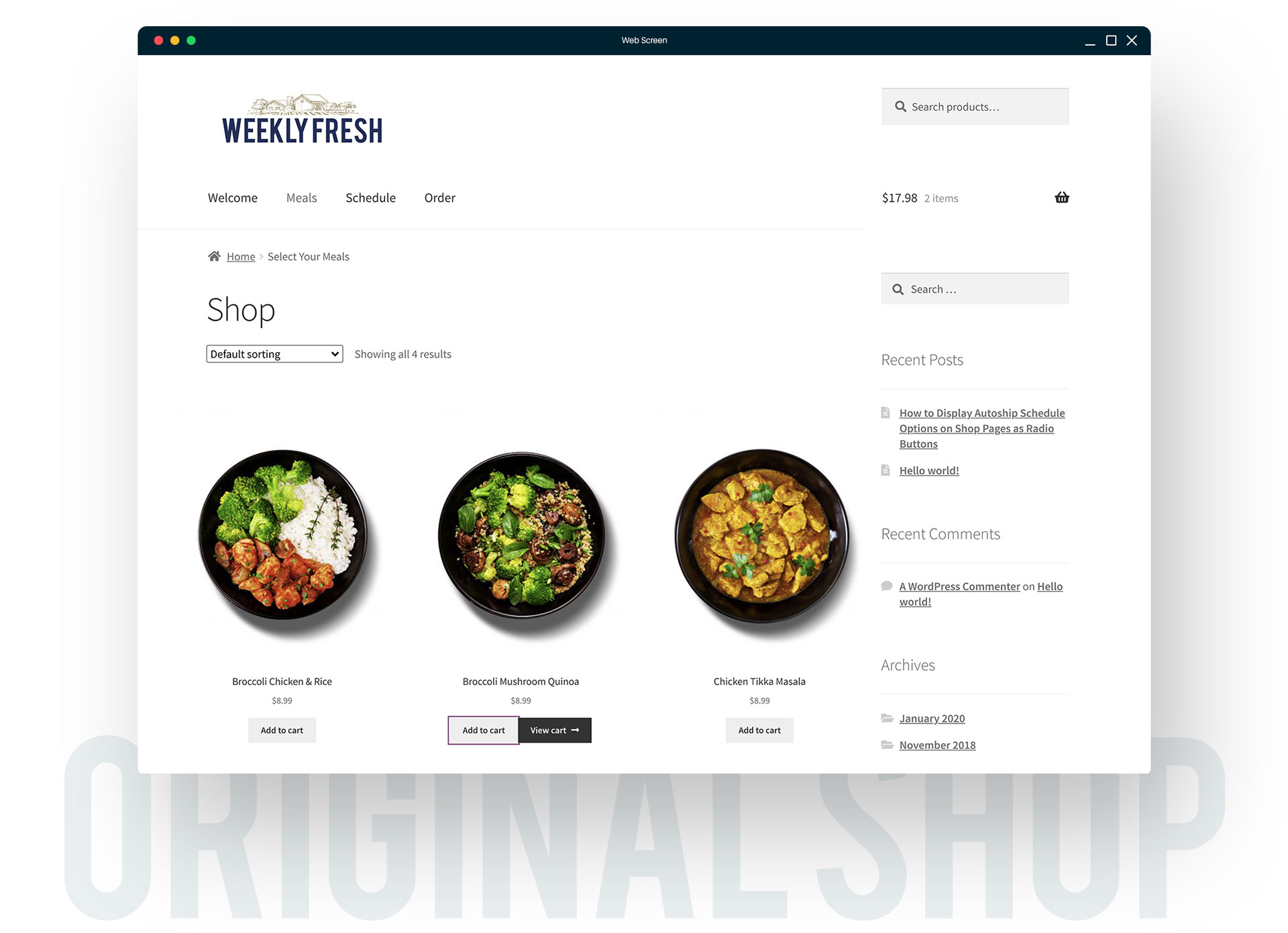 Autoship Cloud WooCommerce Storefront eCommerce Meal Subscription Original Shop