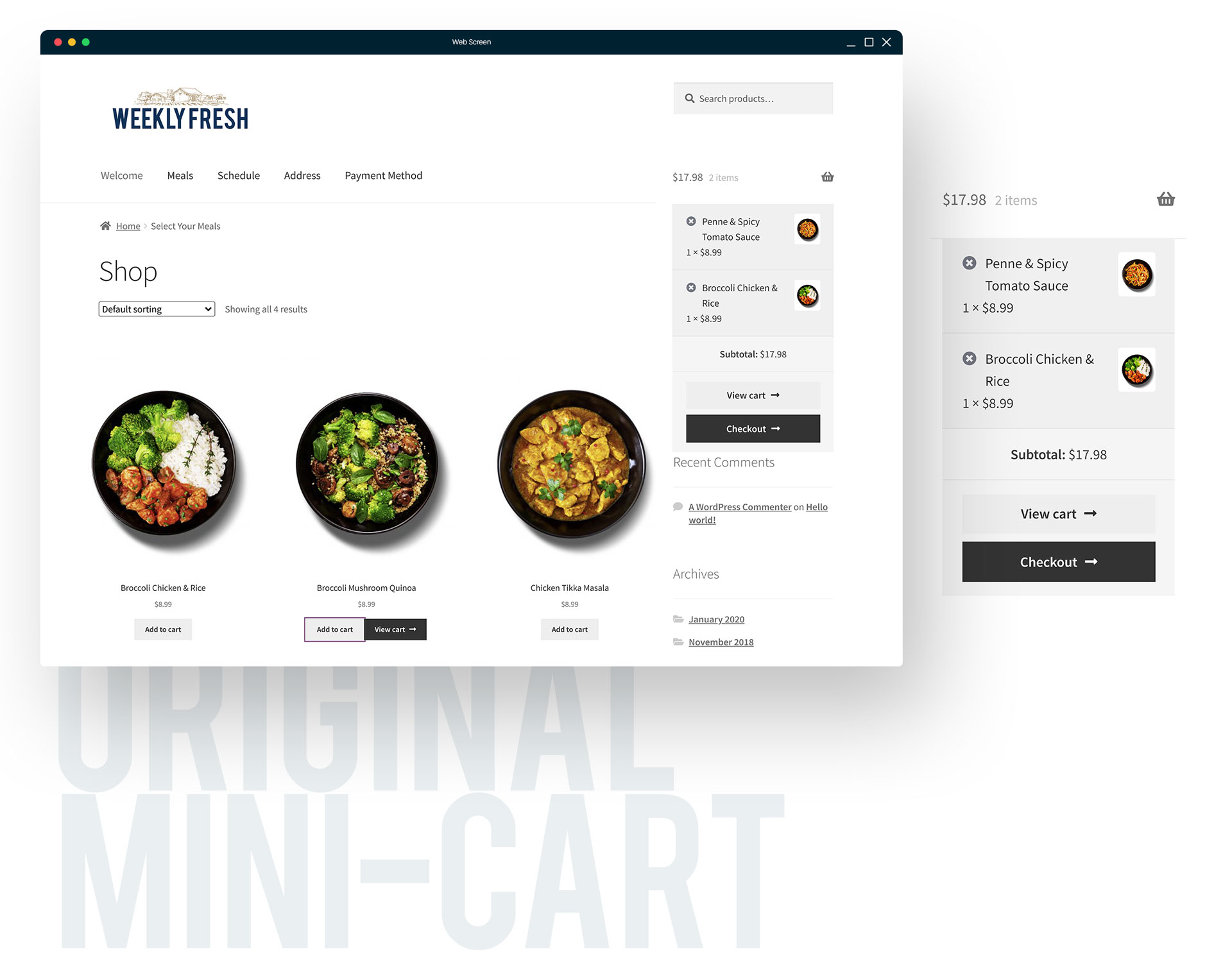 Autoship Cloud WooCommerce Storefront eCommerce Meal Subscription Original Mini-Cart