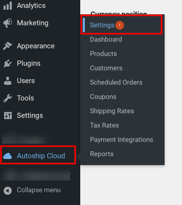 Accessing Autoship Cloud's settings