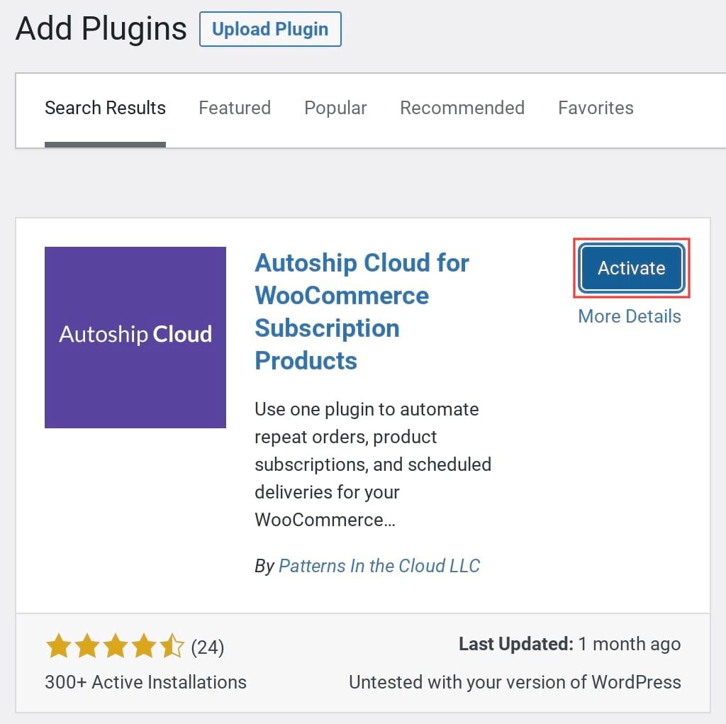 Activating Autoship Cloud plugin to accept WooCommerce recurring payments