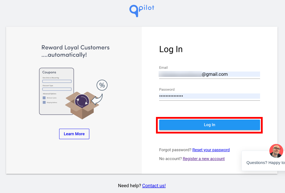 Logging in to your free QPilot trial account