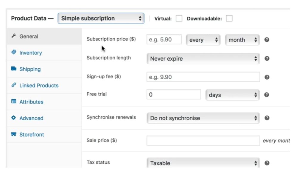 Adding a new WooCommerce subscription product with WooCommerce Subscriptions