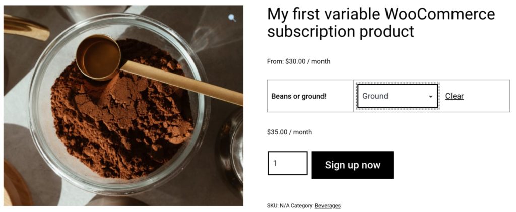 A variable product subscription - WooCommerce subscription