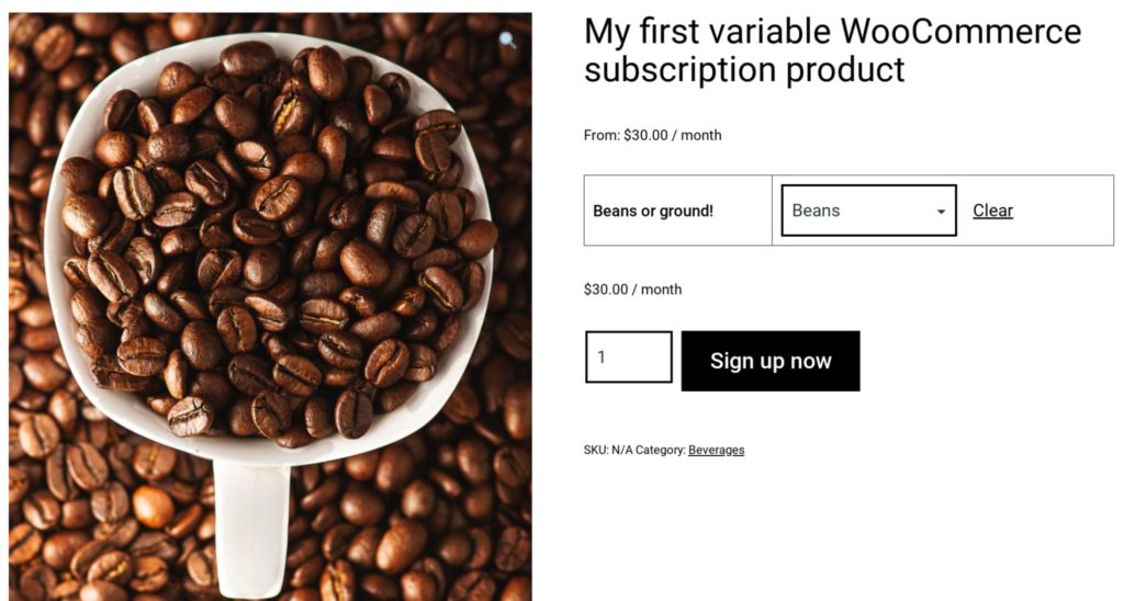 A variable product subscription - WooCommerce subscription