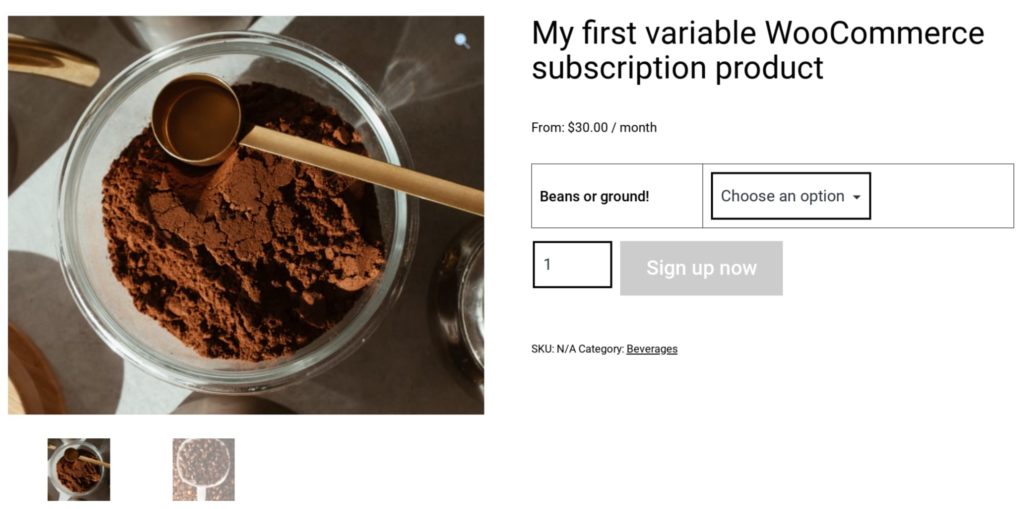 A variable WooCommerce product subscription