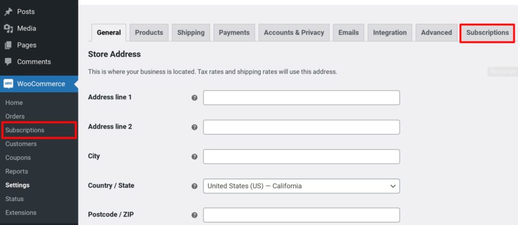 Tabs WooCommerce Subscriptions adds to WooCommerce