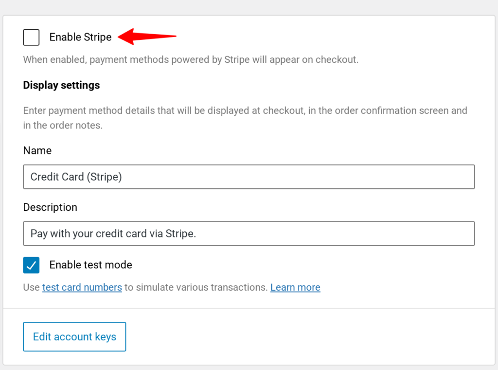 Enabling test mode in Stripe Payments
