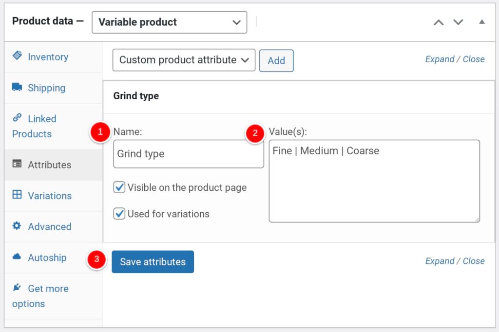 Configuring a variable WooCommerce product
