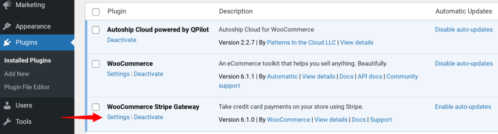 Accessing WooCommerce Stripe Payment Gateway settings