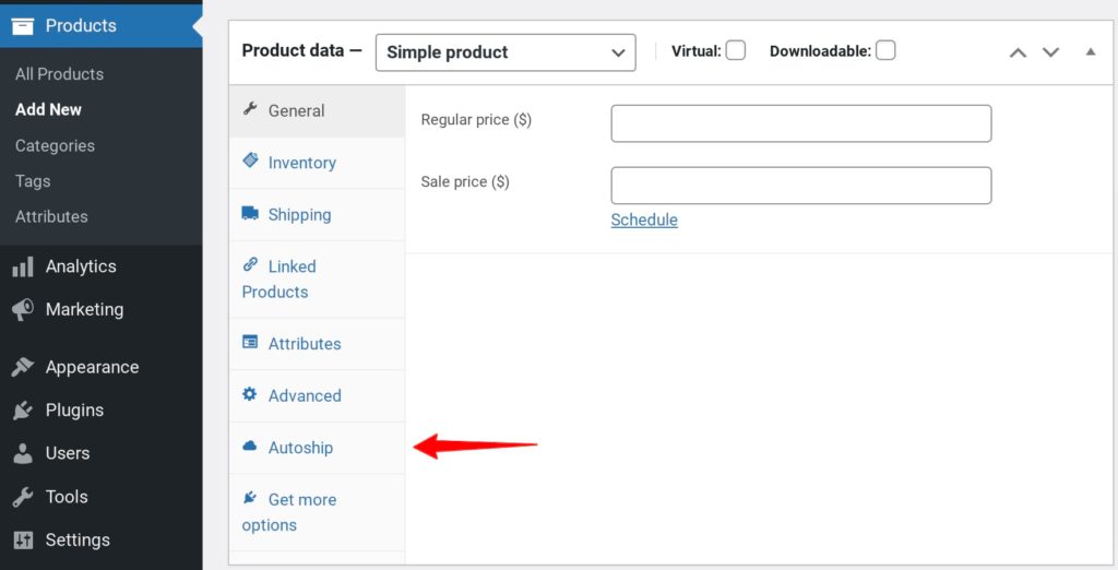 Autoshipping options for a simple product