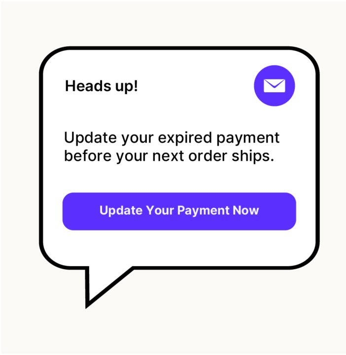 Text notification asking customer to adjust payment